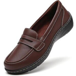 QAE Brown Leather Loafers Memory Foam Orthopedic w/Arch Support NEW! Sz 6.5